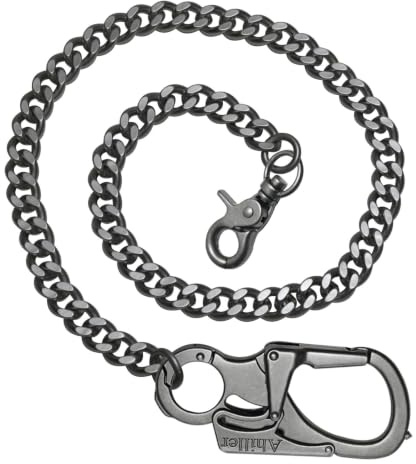 Ahiller Cadena para Billetera y Llavero Anti-Robo - Hombres | Herramienta Rompeventanas, Mosquetón Doble Seguro, Cadena Acero Inox, Perfecto Ciclismo, Viajes, Uso Diario