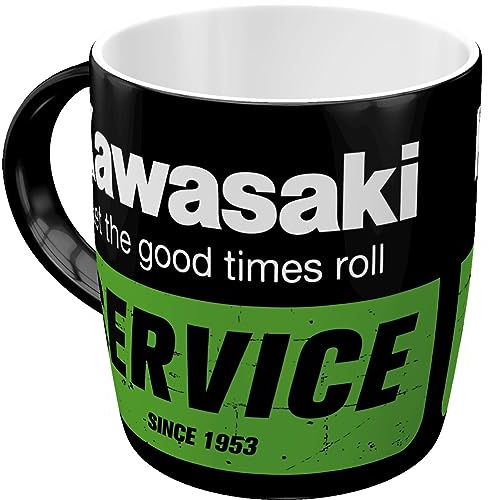 Nostalgic-Art Retro Kaffeebecher, 330 ml, Kawasaki – Service – Geschenk-Idee für Biker, Original Lizenzprodukt (OLP), Keramik-Tasse für Kaffee, Vintage Design