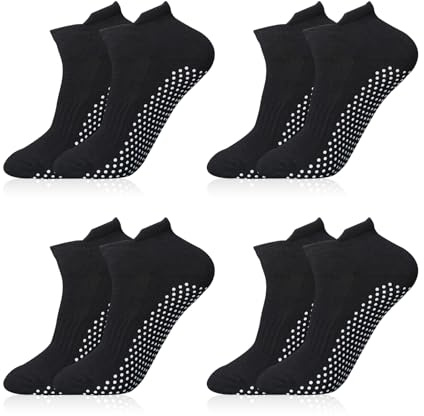 flintronic Yoga Socks, 4 Pairs Non Slip Pilates Socks for Women&Men, Sweat Absorption Cotton Full Toe Grip Socks, Ankle Socks for Pilates, Ballet, Barre, Barefoot Workout, Dance