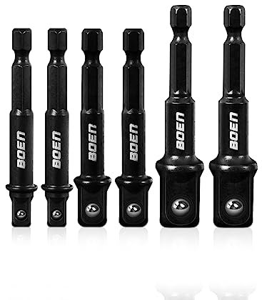 Mr.wintek Impact Grade Socket Adapter Set, 6-PCS Drill Bit Adapter with Bit Holder, Sizes 1/4, 3/8, 1/2, 1/4-Inch SAE Hex Shank, Cr-V with Black Phosphate Finish