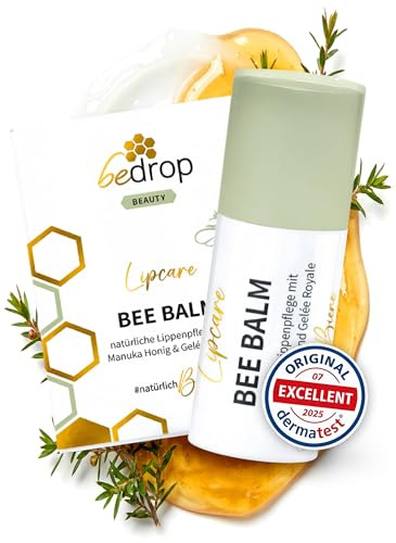 bedrop BeeBalm Lippenpflege Lippenbalsam im Pump-Spender mit Manuka Honig, Gelée Royale, Retinol - feuchtigkeitsspendend, Anti-Aging für Lippen & Nase 100% natürlich, 6ml