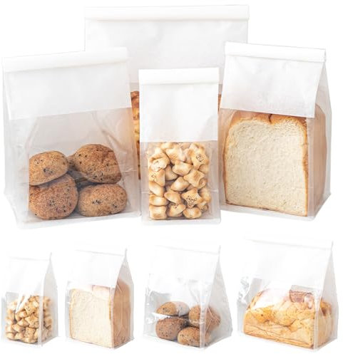 Roppolo 50 Pcs 3.9 Inch Bread Bags with Tin Tie, Mini Loaf Bags Made Of White Cotton Paper, Storage Packing Bag with Clear Window for Bakery, Cafe, Homemade Bread