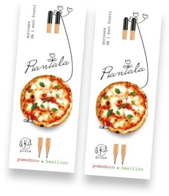 VALUE PACK 4 PEZZI: semi piantabili + matite + cartoncini (semi PIZZA - 4 pezzi (2 basilico + 2 pomodoro))