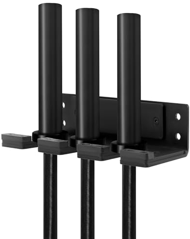 QWORK® Vertikale Langhantelstange Wandhaken für 4 Stangen - Stabile Stahlkonstruktion mit Schwarzer Lackierung - Tragfähigkeit 90 kg