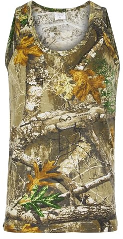 LABEL APPAREL Mens Jungle Print Vest – Camouflage Top with Forest Tree Print, Sleeveless Scoop Neckline, 80% Cotton, 20% Polyester Men’s Vest Top; Size - S-5XL