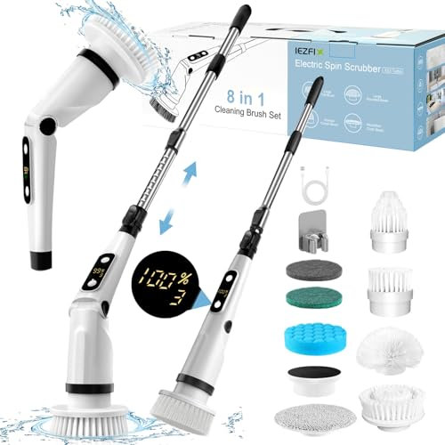 Electric Spin Scrubber, Bathroom Cleaning Brush, Shower Scrubber with Long Handle, Power Cleaner for Cleaning Tub Tile Floor Window, Push Telescopic Rod, 4000m 2H 3V 450RPM -Black