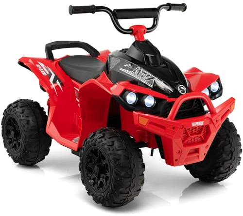 GYMAX Kids Electric Quad Bike, 12V Battery Powered Toy Car with Music, Lights, Horn, Forward and Backward, Children Ride on ATV for 3-8 Years Old Boys Girls (Red)