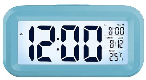 apm Snooooze digital väckarklocka för sovrum, batteridriven skrivbordsklocka, digital väckarklocka med smart nattlampa, 12/24 timmars display - datum, för tonåringar, vuxna och barn, blå, 425033
