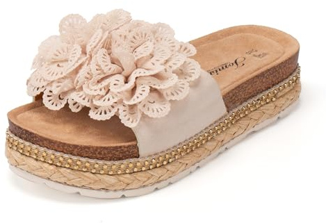JOMIX Sandales Femmes avec Fleurs Espadrilles Femme Plateforme Claquettes été Confortables pour Maison Piscine Plage Mer
