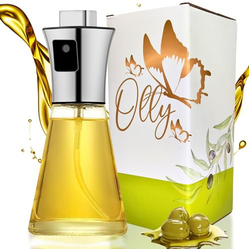 OLLY® Pulverizador Aceite Spray Cocina 200ml – Rociador de Cristal y Acero Inoxidable para Air Fryer – Vaporizador Aceite Oliva Dosificador Reutilizable para Freidora de Aire, Ensaladas y Parrilla
