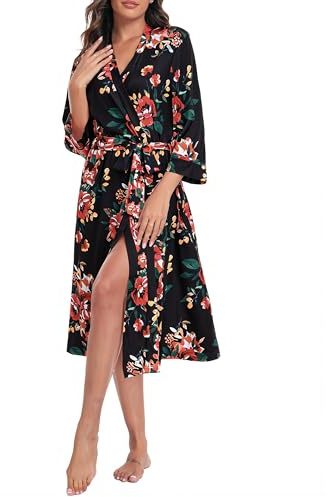 Lovasy Dressing Gowns for Women UK Soft Ladies Kimono Robes Lightweight Knit Bathrobe with Pockets