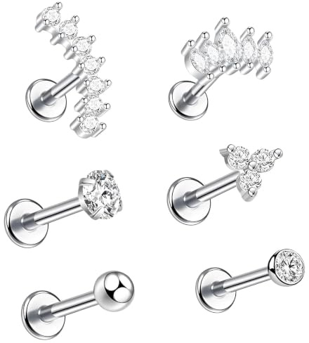 6 Pcs Silver Helix Earring Helix Piercing,Tragus Piercing Jewellery