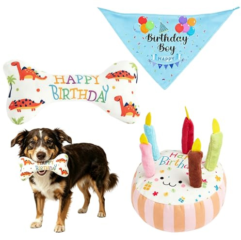 3 Pack Dog Birthday Cake And Presents Plush Toy Set For Small Medium Breeds
