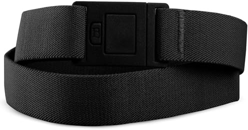 BELTAWAY Easily Adjustable Elastic Flat Buckle No Show Belts for Women – Stretch, Low Profile Design, Soft - Ideal for Jeans, Pants BLACK