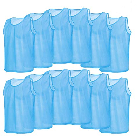 Dilwe 12 Stück Trikots, Sportweste, Erwachsene, Chasuble, Trainingsjacke, Herren, atmungsaktiv, aus Netzstoff, für Fußball, Basketball, Rugby (Farbe: Blau)