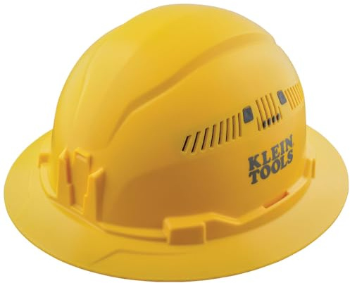 Klein Tools 60262 Hard Hat, Vented, Full Brim Style, Padded, Self-Wicking Odor-Resistant Sweatband, Yellow