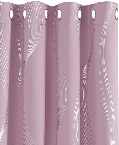 Deconovo Thermal Insulated Blackout Curtains, Wave Printed Curtains, Eyelet Blackout Curtains for Kids Bedroom, 52 x 63 Inch(Width x Length), Light Pink, 2 Panels