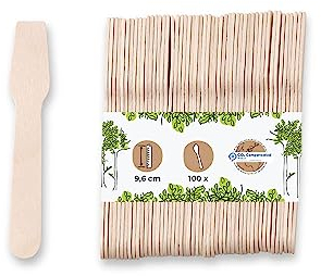 BIOZOYG Umweltfreundlicher Eisportionierer I 100 Eisstiele Holz I Biologisch abbaubare Eislöffel I Holzlöffel einweg I Nachhaltige Eislöffel portionierer I Klimaneutrale Eiscreme Löffel