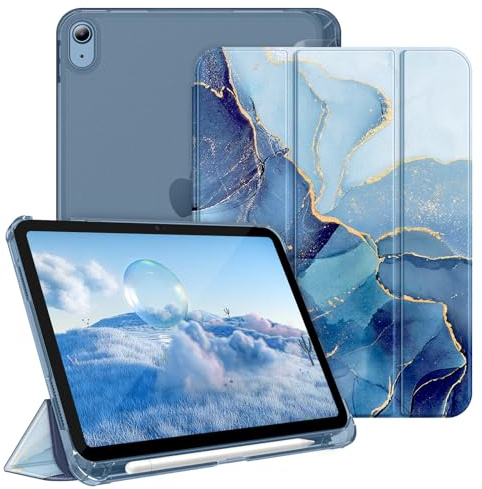 Fintie Fodral för iPad (A16) 11:e/10:e Generationen (2025/2022) med Pennhållare, Ultratunt Lätt Skyddsfodral med Ogenomskinligt Matt Transparent med Automatisk Sömn/Väckning, Marmor blå