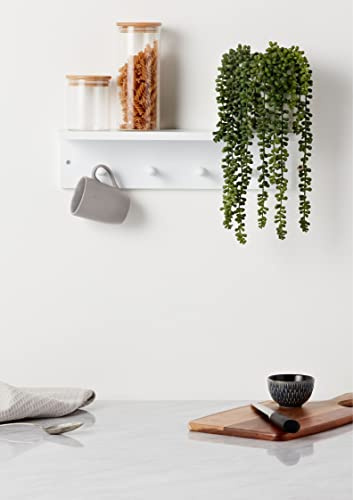 Haus Projekt Appendiabiti da Parete con Mensola, 4 Ganci, Bianco, Mensole da Muro Legno, Attaccapanni, Mensole Bagno, Scaffale da Parete, Mensole Cucina Portaspezie, Appendi Chiavi, 45 x 11,5 x 11,5