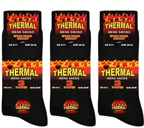HiFEN® 3 Pairs Multipack Mens Extra Thick Warm Thermal Socks Black Heated Boot Socks