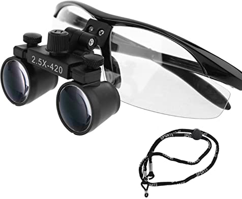 MZLaly Lupenbrille Dentalmikroskop 2,5 X 420 Mm Dental Chirurgische Fernglaslupe Binokularlupen Arbeitsabstand Lupe Für Medizinische Dental Chirurgische, Schwarz