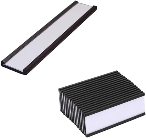 Magnetische Etikettenhalter Beschreibbare, Magnet-Etiketten mit magnetischenmit transparenten Kunststoffschutzfolien für Whiteboards Schubladen Regalschild Abnehmbar (10 x 4 cm) Schwarz 20 Stück