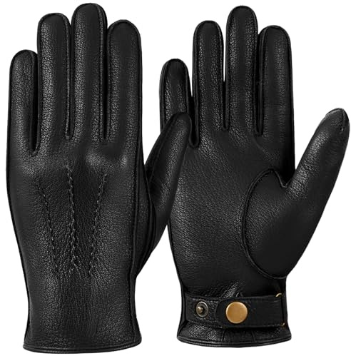 GSG SINCE 1998 Lederhandschuhe Herren Gefüttert – Mit warmem Kaschmir-Wollfutter & chromfreiem Schafsleder – Thermo Handschuhe Herren als Fahrerhandschuhe für Auto & Winter Schwarz S
