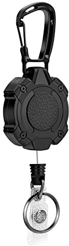 Soleebee Llavero retráctil, mosquetón pesado, soporte para insignias con cuerda de acero extensible de 80 cm y llavero JoJo extensible, soporte para tarjetas (A)