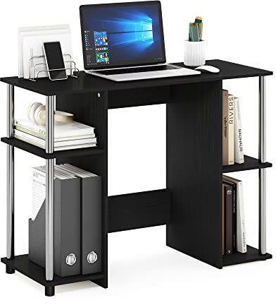 Furinno Computer Study Desk, Engineered Wood, Americano/Stainless Steel, 39.5 (D) x 97.51 (W) x 72.59 (H) cm