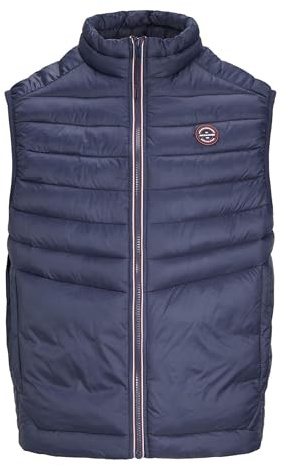 JACK & JONES chaleco amortiguador masculino, Chaqueta azul marino/detalle: costuras rojas verdaderas, XL
