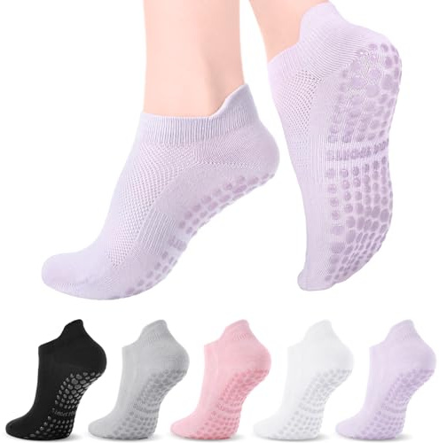 Zuimei 5 Pairs Pilates Yoga Grip Socks, Women Non Slip Grip Socks for Hospital, Dance, Yoga, Size UK 4-7