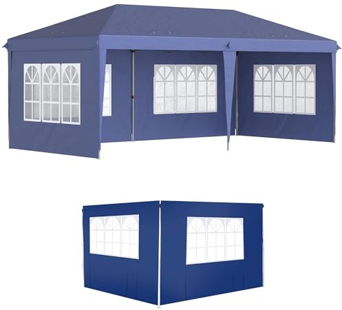 Outsunny Conjunto de Carpa Incluye 1 Carpa Plegable 6x3 m Impermeable con 4 Laterales Desmontables y 2 Paredes Laterales 3x2 m para Carpa 3x3 m o 3x6 m Azul