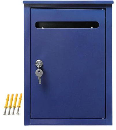 Baoblaze Metal Post Box Wall Mounted Mailbox with Key Lock Office Business Campus Dormitory Rust Resistant House Metal Postbox Mailbox, Blue