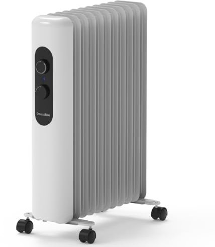UNIVERSALBLUE Radiador Eléctrico de Aceite 2500W - Calefactor Bajo Consumo 11 Elementos Calefactores - Calienta Habitaciones hasta 25 m² - Termostato Ajustable - Portátil con Ruedas