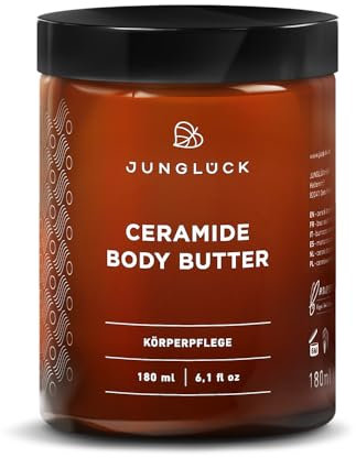 JUNGLÜCK Ceramide Body Butter - Vegan | Nährende Körperpflege schützt trockene, empfindliche und zu Neurodermitis neigende Haut - duftneutrale Body Butter mit 5 Ceramiden und BIO Mangobutter