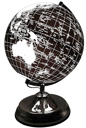 Gleneagles Travel Earth Globe Lamp Black & Silver 20cm | LED Cool White Switch Activated World Globe Light Up LED Map Geo Lamp | Planet Map Of The World | Desk Home Office Gadgets For Men Kids
