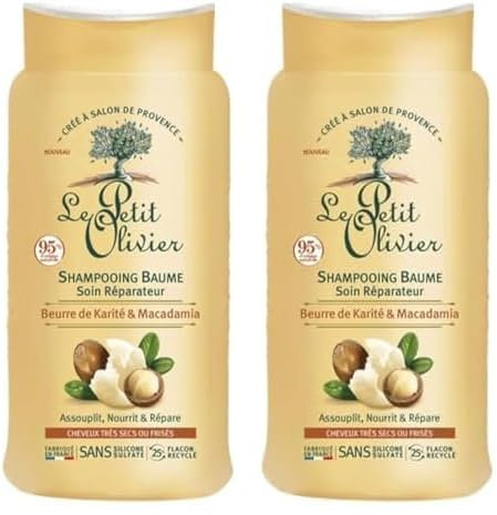 LE PETIT OLIVIER - Shampooing Baume Soin Réparateur - Karité & Macadamia - Nourrit & Répare - Cheveux Très Secs Ou Frisés - Sans Silicone & Sans Sulfate - Fabriqué en France - 250 ml (Lot de 2)