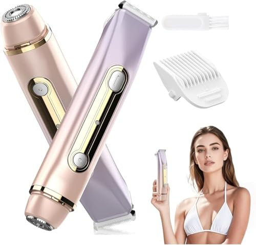 Dual Head Bikini Trimmer Women 2-in-1 Electric Razor for Women Wet and Dry Lady Shavers for Women IPX6 Waterproof Ladies Electric Shaver Rechargeable Nose Hair Body Shaver Pain-Free Womens Face
