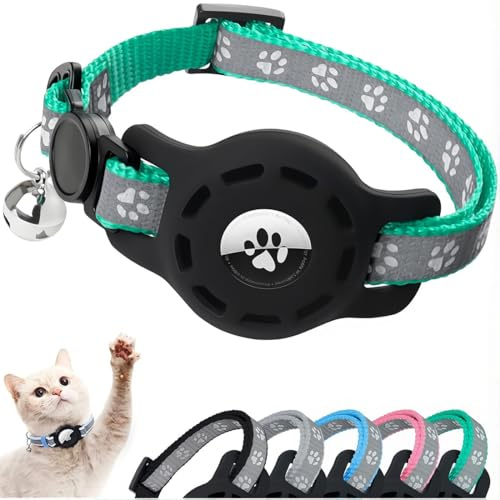 JEYORZY 1 Pack Collar de Gato, Reflectante Ajustable para Gatos Airtag con Accesorio, Hebilla de Seguridad Anti estrangulamiento para Gatito, Collar Antiahogo Ajustable para Gatitos, Verde