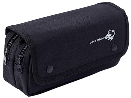 DKJAHSEK Estuche de Lona for lápices Gran Capacidad, Estuche for con Doble Cremallera, Estuches for Escolares, Regalos for niños, Caja papelería, Bolsa Grande for bolígrafos(Black)