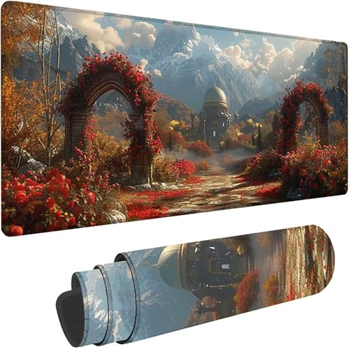 XXL musmatta 1600 x 800 x 3 mm, grå spelmusmatta tvättbar, landskap musmatta skrivbordstillbehör, vattentät och halkfri musmatta för PC bärbar dator arbete kontor, present herr w-3566