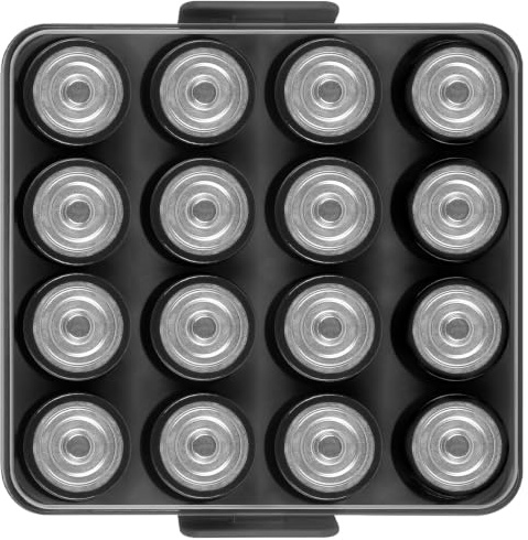 Batteridelarrangerare, förvaringsväska, batteriVault Box Container för 16 st C-batterier, plast transparent skyddande batterihållare för resor/hem/kontor (svart, M-16 st C)
