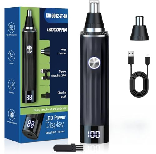 Tagliapeli per naso da uomo, tagliapeli per naso ricaricabile USB 2 in 1 con display LED, professionale per uomo e donna, impermeabile IPX7, doppia lama, facile da trasportare