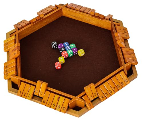Shut The Box Game Wooden,6 Players Math Games for Kids 8-12,Dice Box Family Games for Kids and Adults,Board Tabletop Games for Kids 5-7, Close The Box Game for Classroom,Home,Party or Pub(6-Retro)
