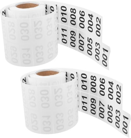 WOFASHPURET Etiquetas de Inventario Autoadhesivas Números Consecutivos, Tamaño 40x20 Mm, 1000 Unidades en 2 Rollos, Pegatinas Numeradas para Clasificación y Seguimiento Eficaz en Almacenes