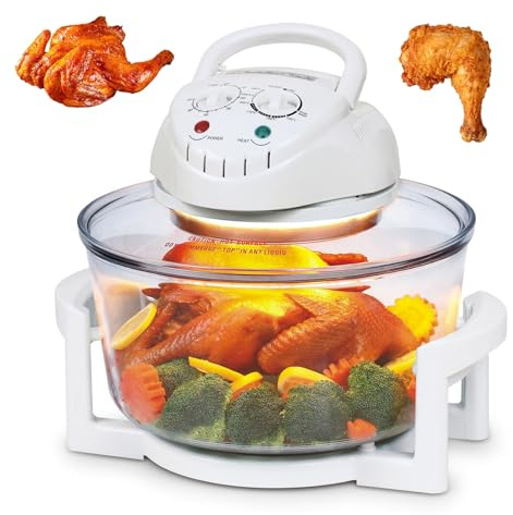 Freidora de aire multiusos for horno halógeno de encimera, con temperatura y temporizador ajustables manualmente (130-230 °C 1300 W), retiene nutrientes y sabores