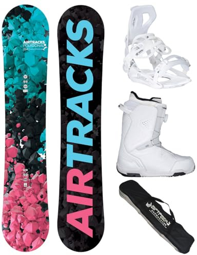 AIRTRACKS Snowboard Set Paquete Completo Tabla Polygonal Hybrid Rocker Mujer 154 + Fijaciones Master W + Botas Strong ATOP W 42 + SB Bag