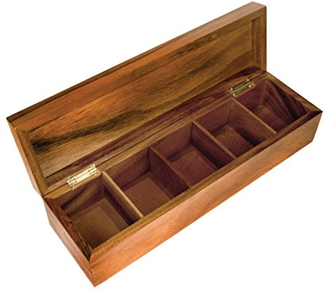 Ironwood Gourmet 5 Compartment, Tea Box, Natural Acacia Wood