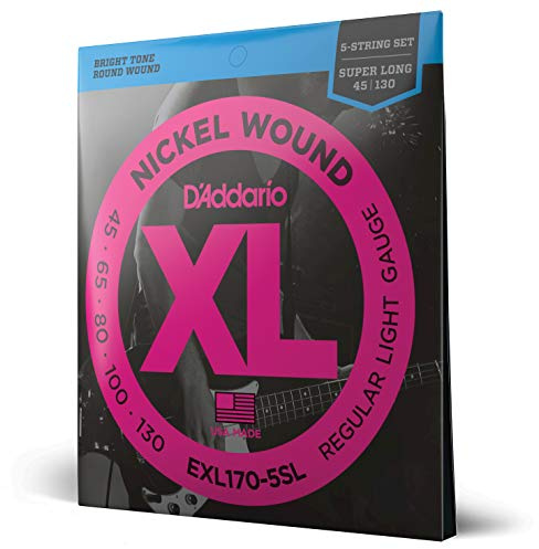 D'Addario E Bass gitarrsträngar – strängar E bas – basgitarr strängar – E bassträngar – bas gitarrsträngar – EXL170-5SL – ljus, 45-130 (5-sträng) – Super Long Scale